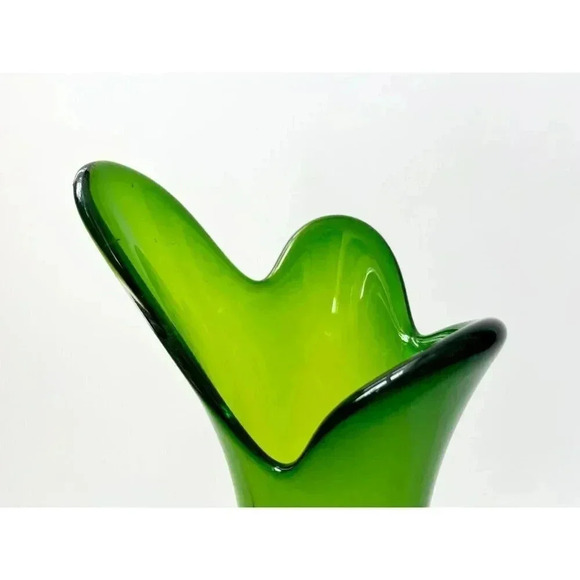 Midcentury Vintage Murano Italian Green & Orange Pulled Stretch Flavio Vase - Picture 2 of 4